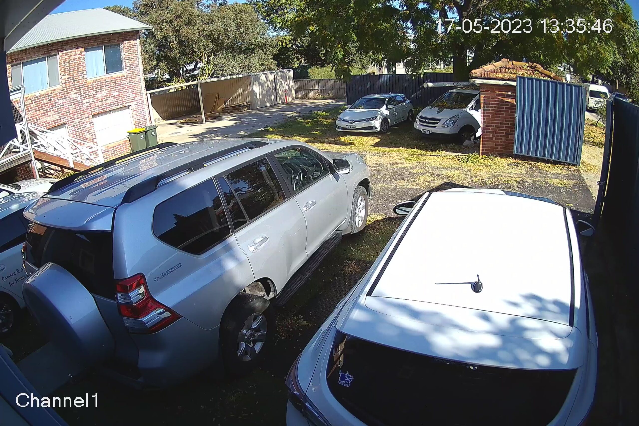 Security camera footage at a back door