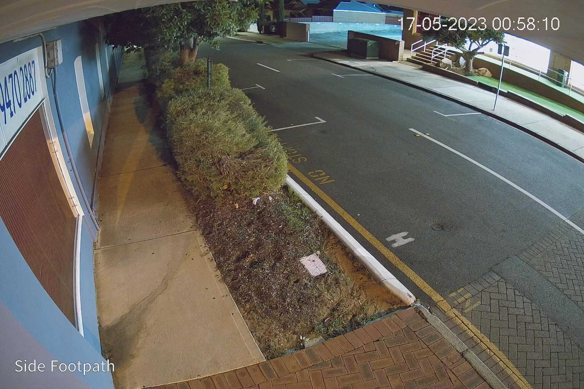 Security camera footage of a footpath at midnight