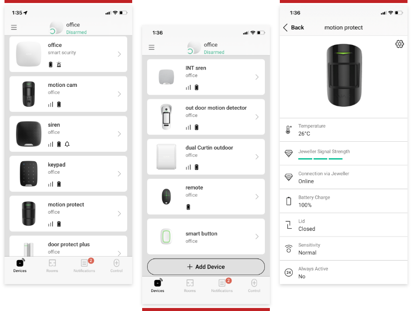 AJAX mobile security control